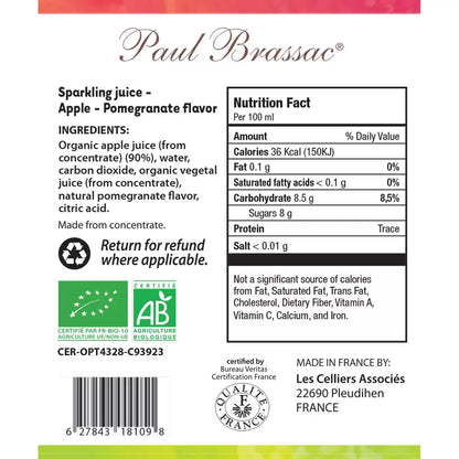 Paul Brassac Organic Sparkling Fruit Juice, 3 x 750ml back
