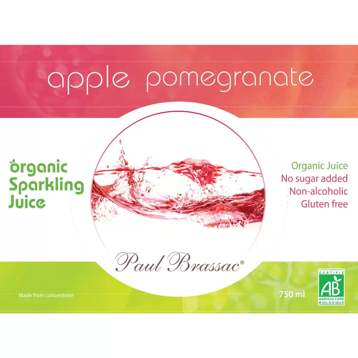 Paul Brassac Organic Sparkling Fruit Juice, 3 x 750ml front