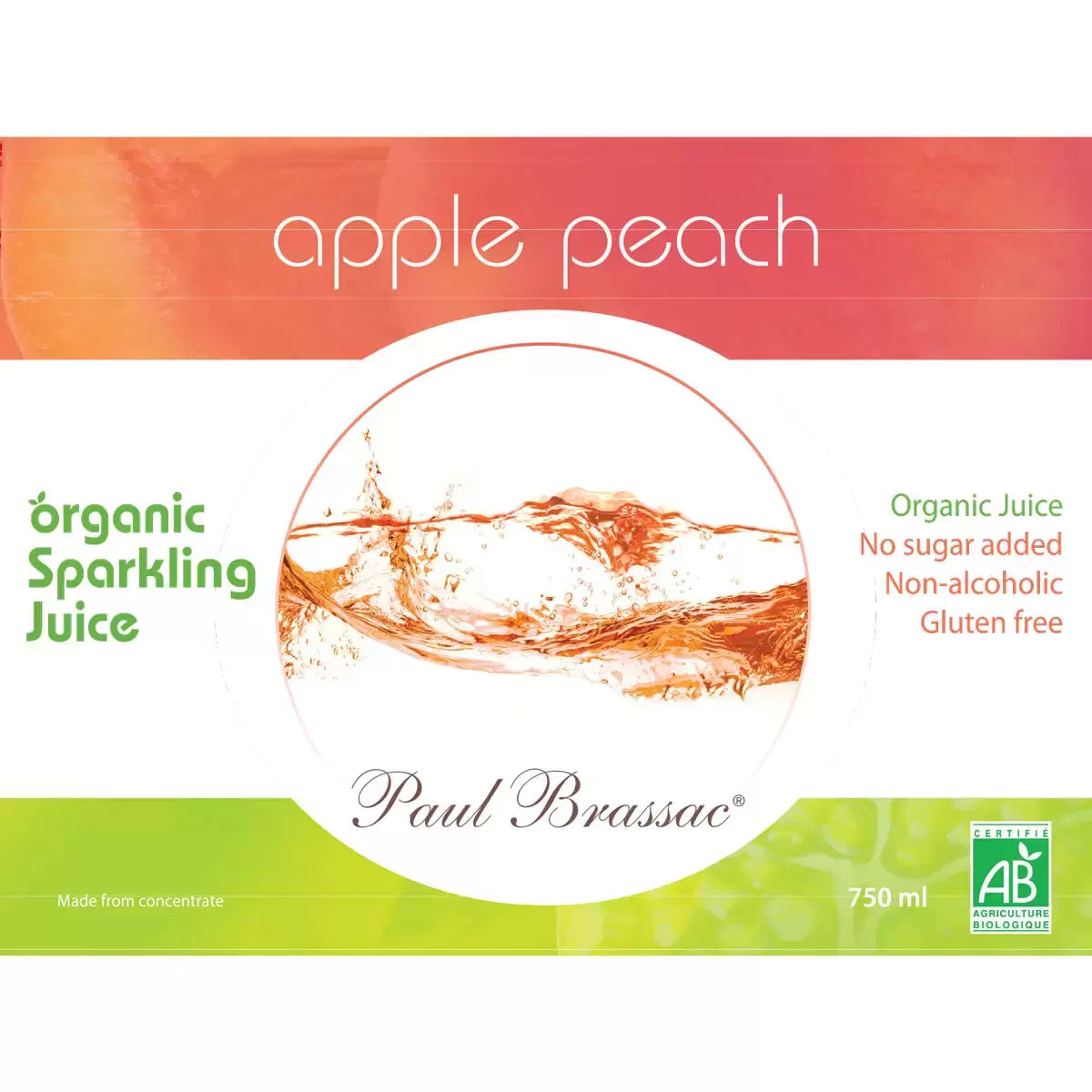 Paul Brassac Organic Sparkling Fruit Juice, 3 x 750ml front 1