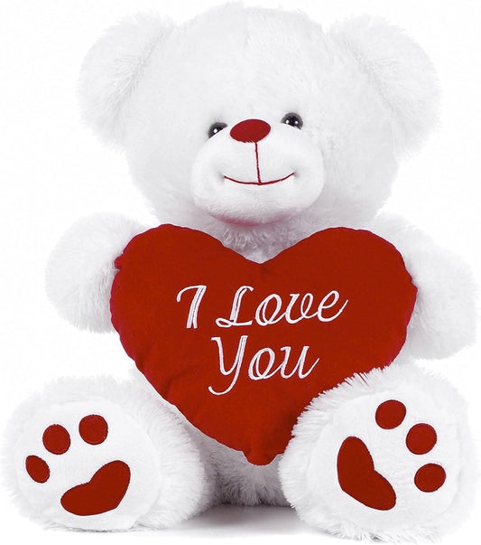 Paws white teddy bear 8 inch holding red heart with I love you