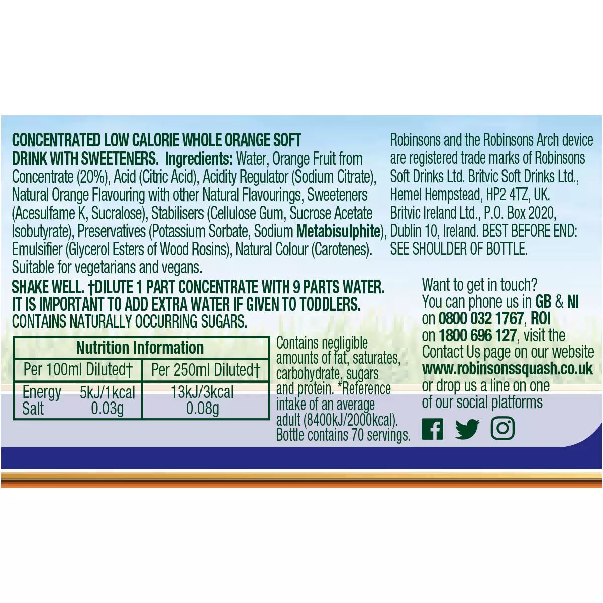 Robinsons Real Fruit Double Strength Orange Squash, 2 x 1.75L back