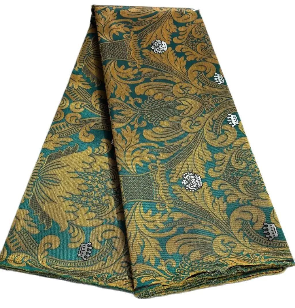 Nigerian jacquard fabric brown 5 yards Aso Obi ceremony
