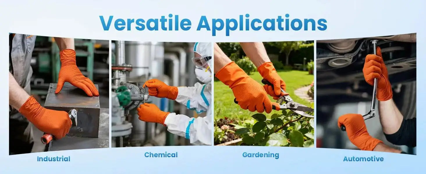 Black nitrile gloves chemical resistant oil grease protection