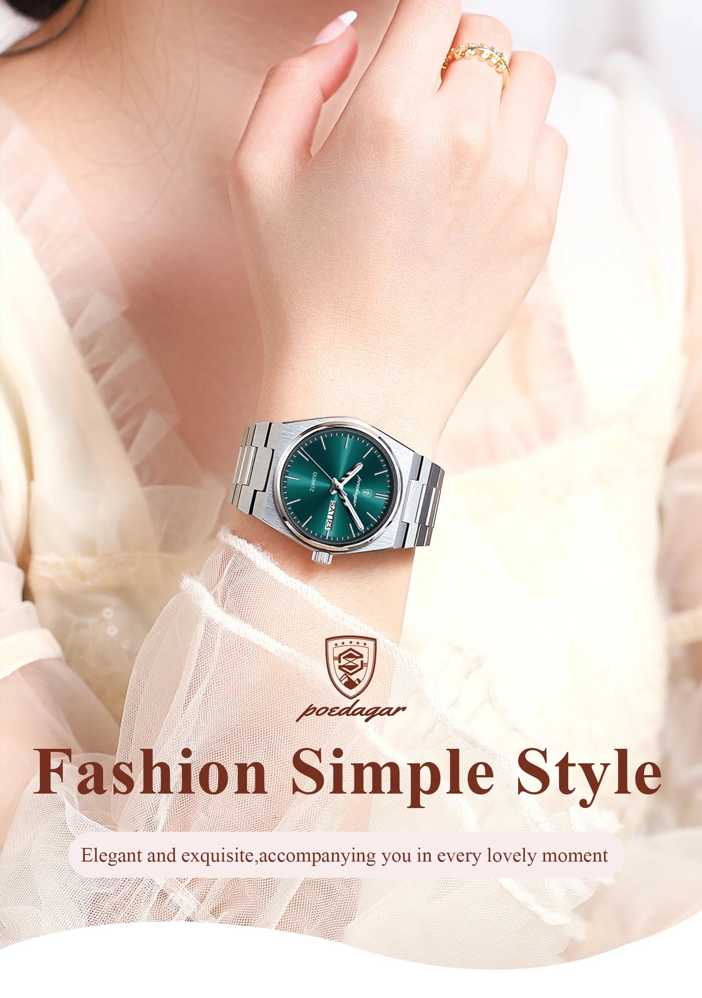 Poedagar Women's Elegant Quartz Watch 35mm Stainless Steel