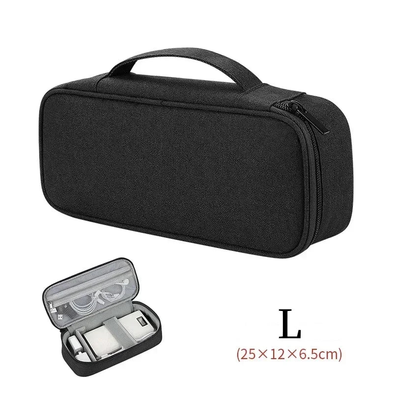Travel organiser with compartments for cables and headphones