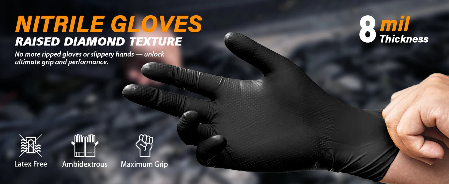 Disposable nitrile gloves 30pcs black diamond grip industrial
