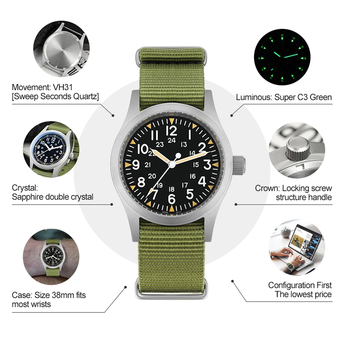 Militado ML05 Military Watch 38mm Sapphire Quartz