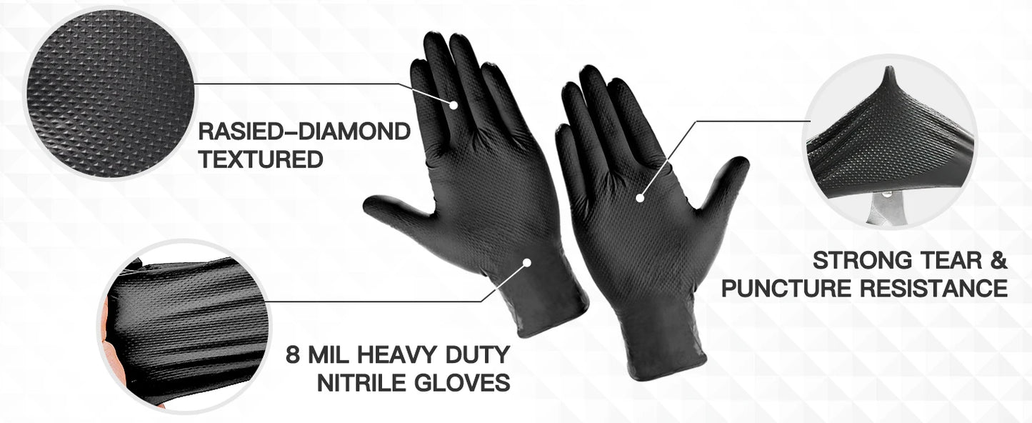 8mil black nitrile gloves puncture resistant chemical protection