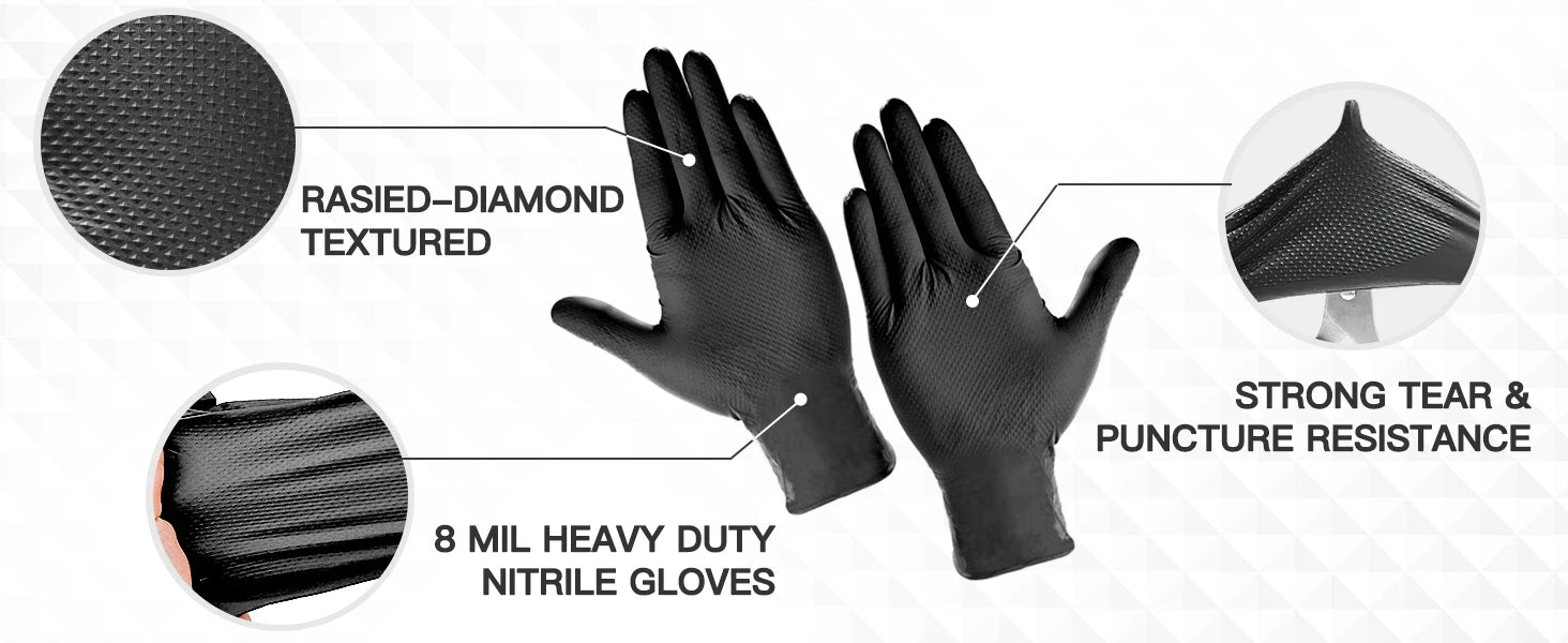 8mil black nitrile gloves puncture resistant chemical protection