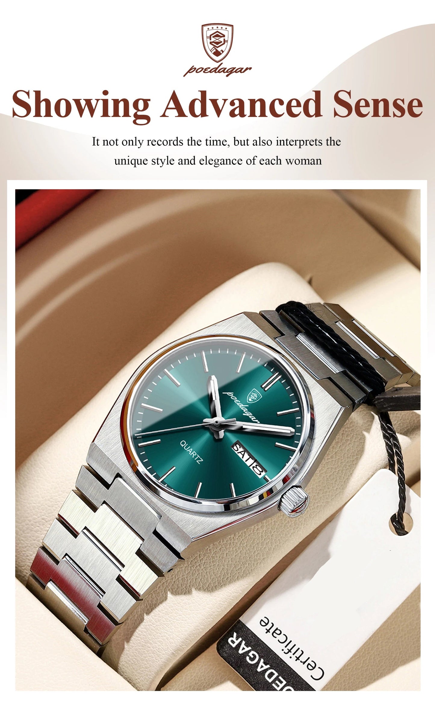 Poedagar Women's Elegant Quartz Watch 35mm Stainless Steel
