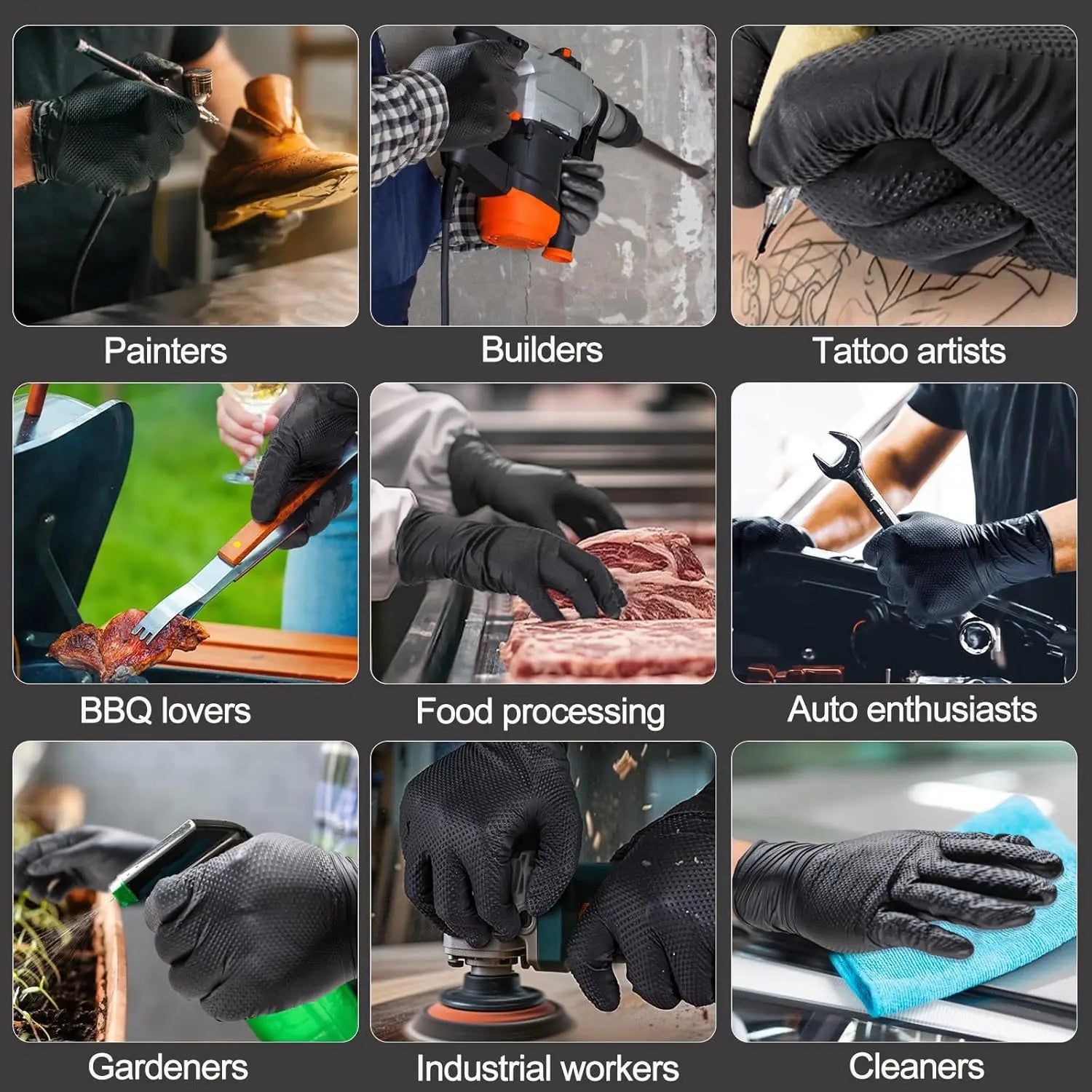 8mil nitrile gloves 100pcs bulk pack black latex free mechanic