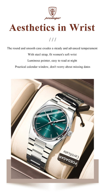 Poedagar Women's Elegant Quartz Watch 35mm Stainless Steel