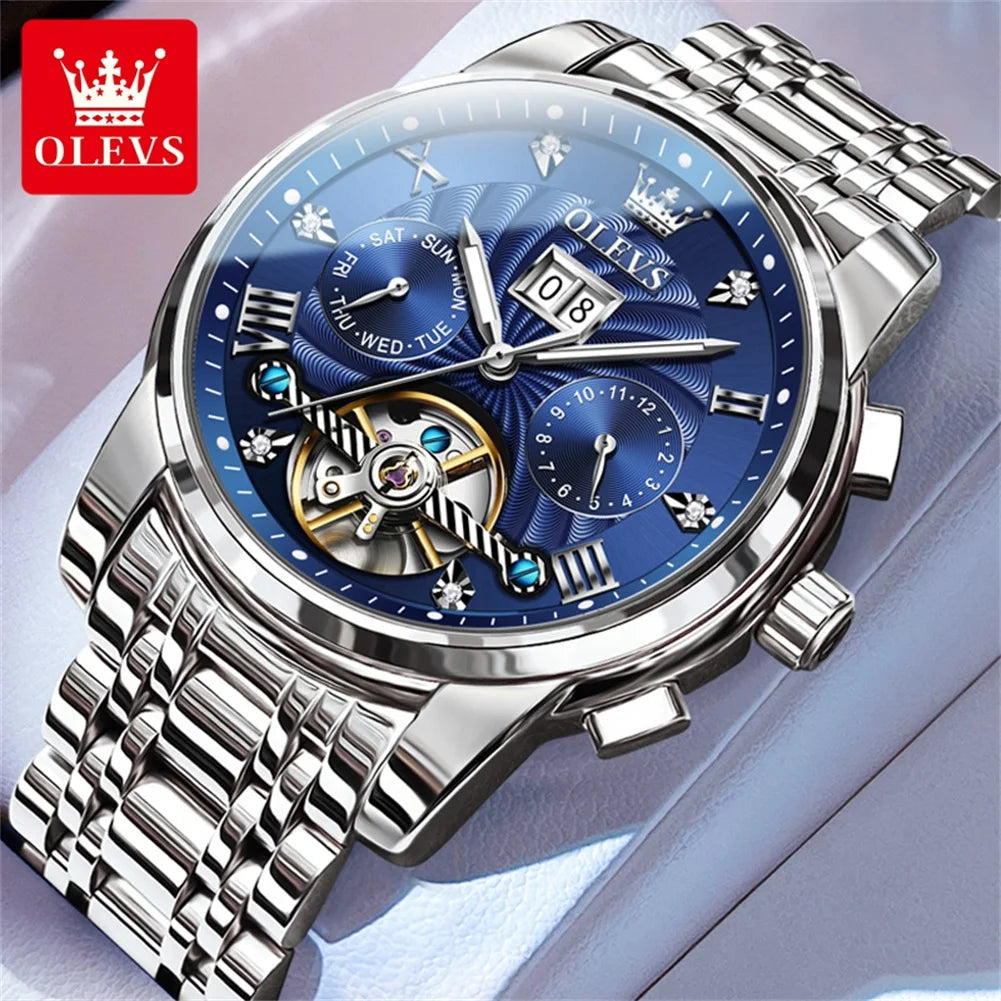 Olevs Men's Automatic Skeleton Tourbillon Luxury Watch