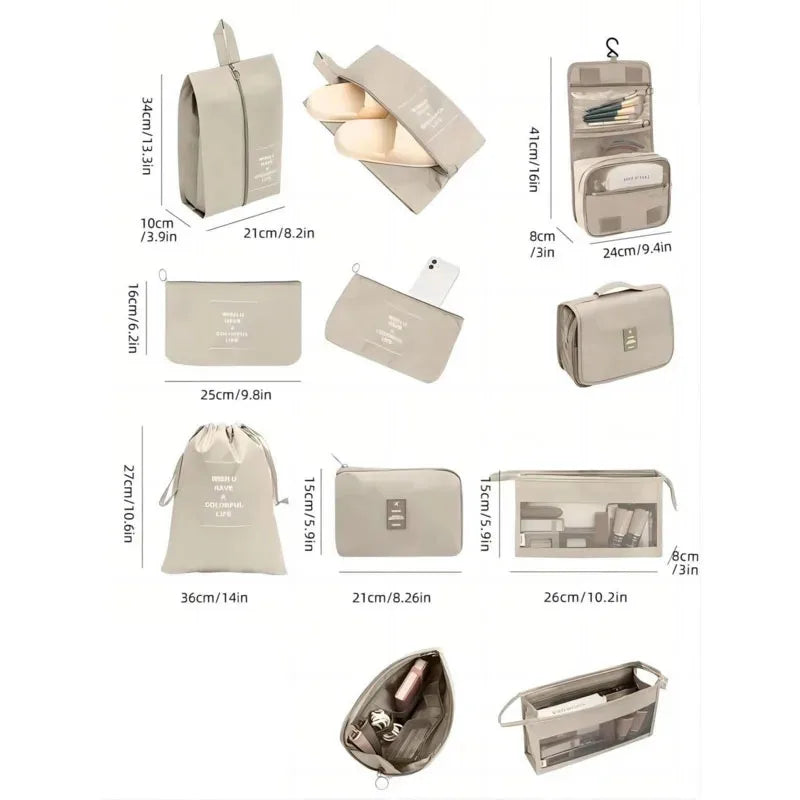 Travel packing cubes set for clothes, shoes and toiletries – toiletry organiser 10