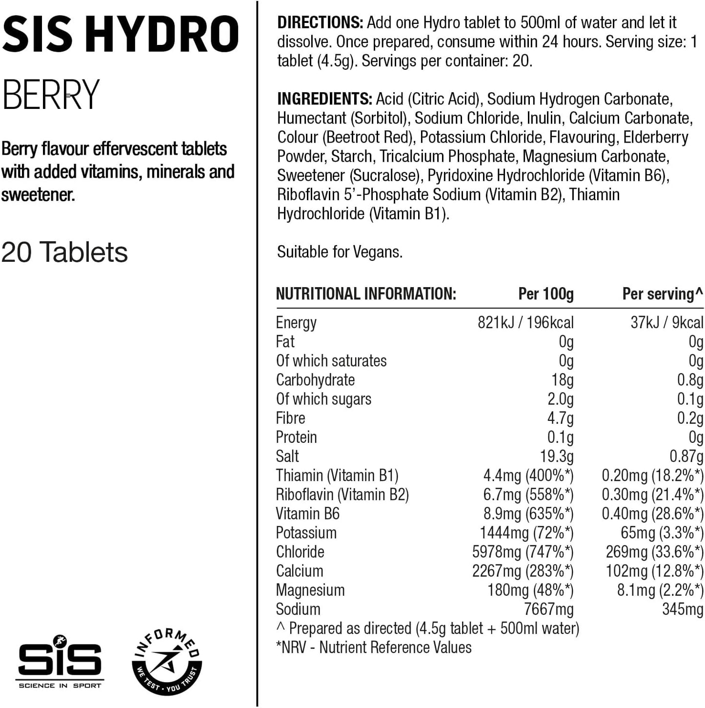 Tube of 20 Hydro electrolyte tablets