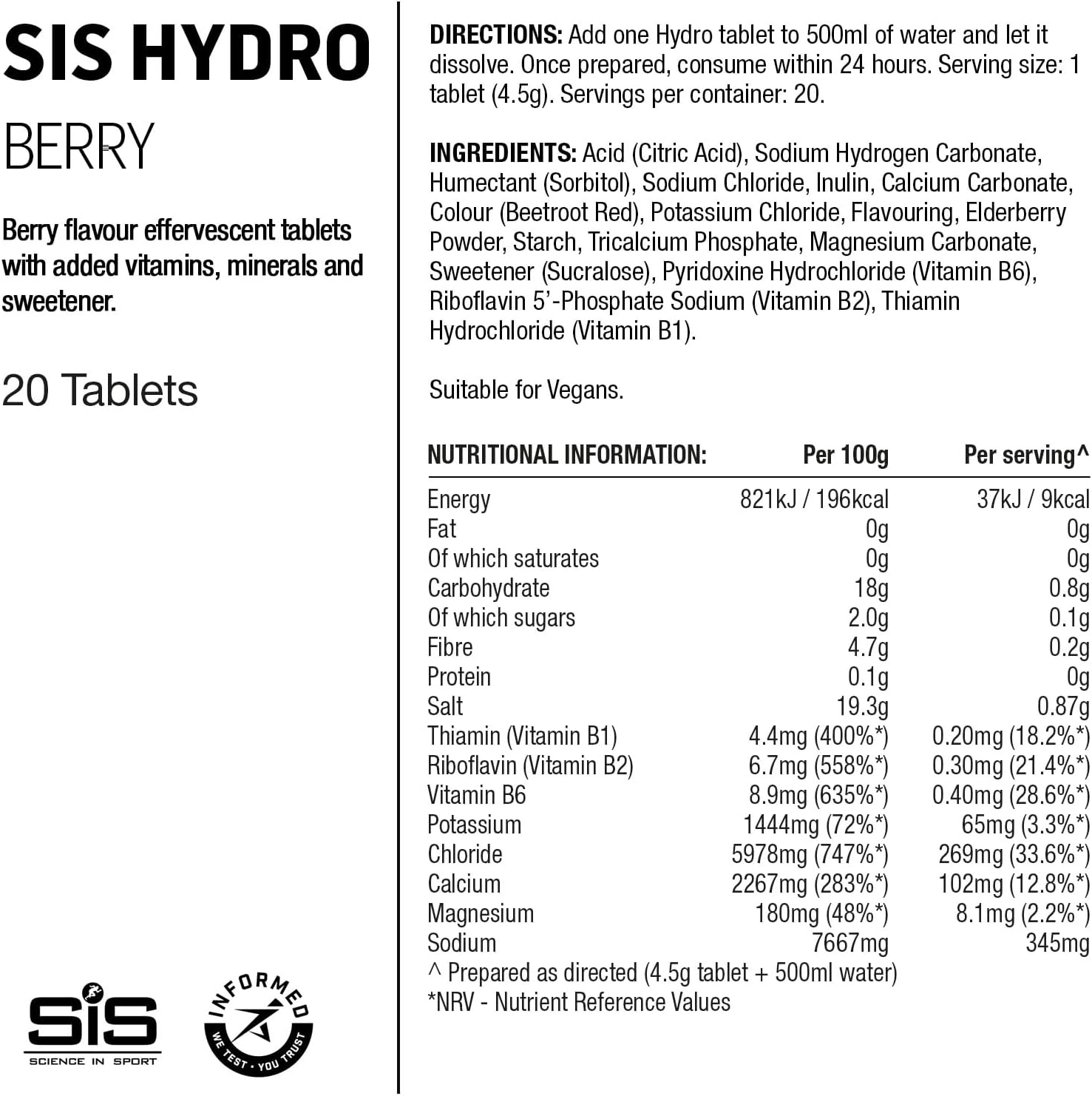 Tube of 20 Hydro electrolyte tablets