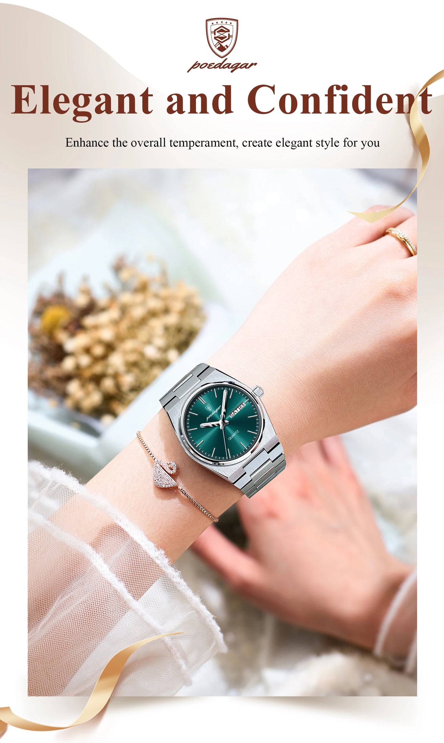 Poedagar Women's Elegant Quartz Watch 35mm Stainless Steel