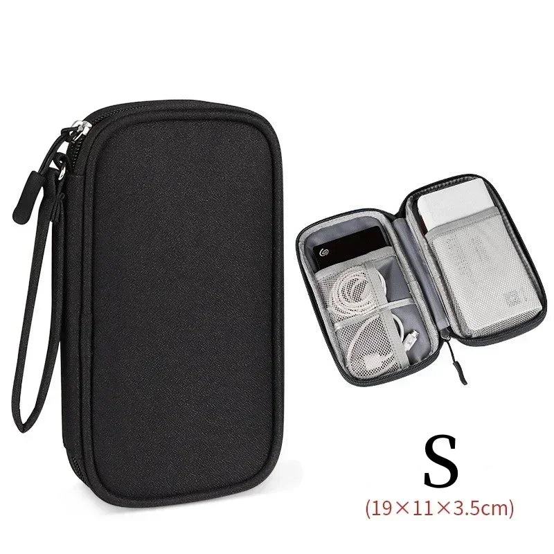 Splash-resistant cable pouch for portable electronic accessories