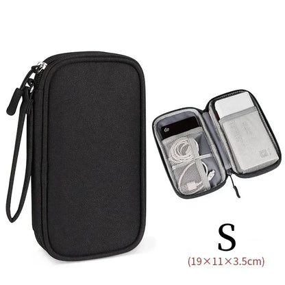Splash-resistant cable pouch for portable electronic accessories