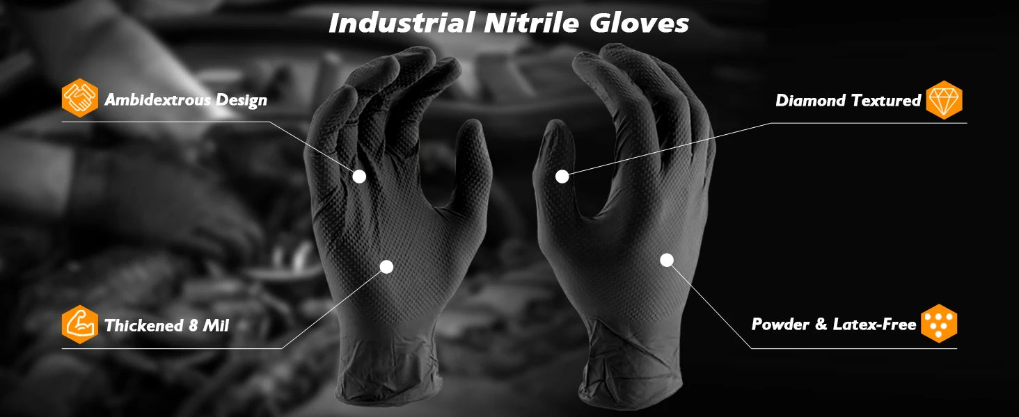 Nitrile gloves 10pcs black heavy duty food safe waterproof