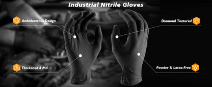 Nitrile gloves 10pcs black heavy duty food safe waterproof
