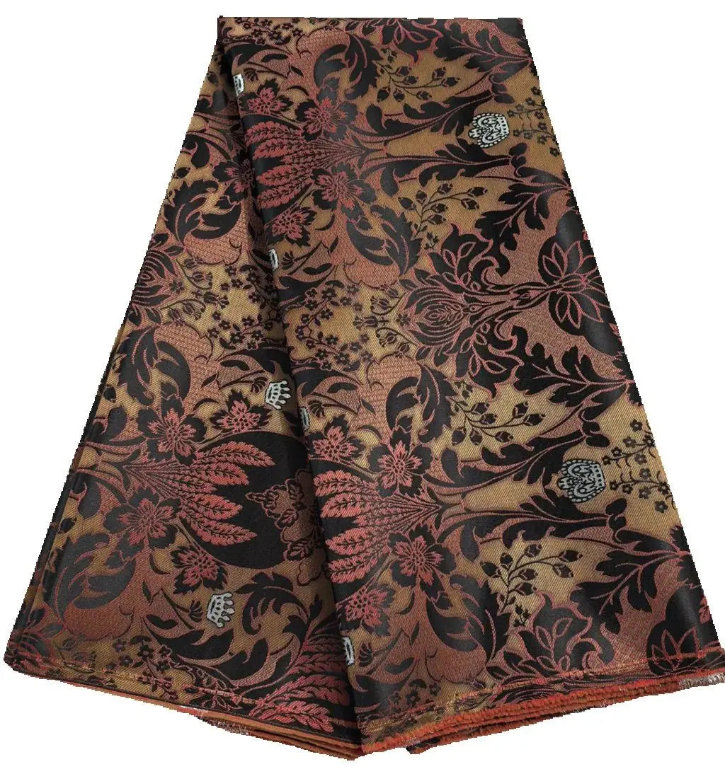 African brocade blue mix red 5 yards woven jacquard fabric