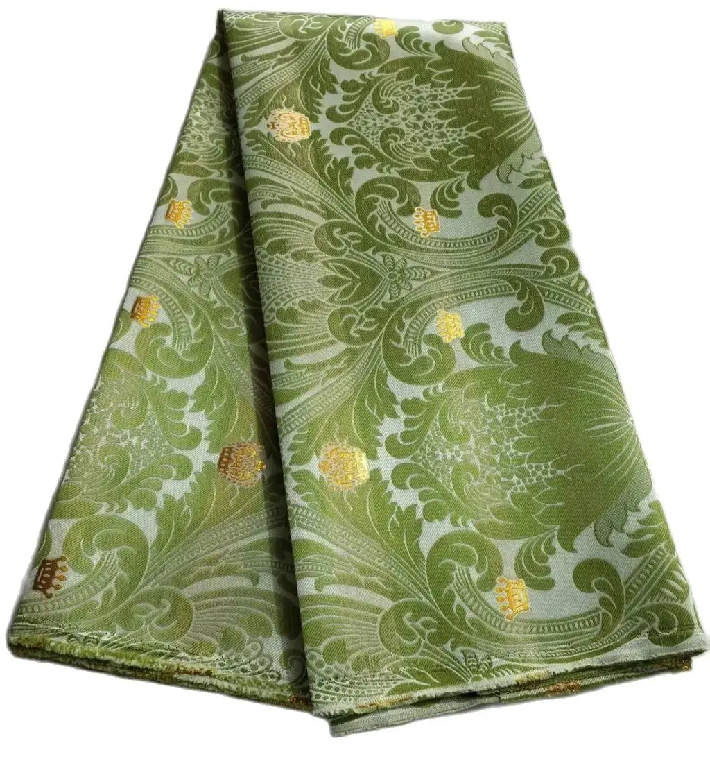 Damask fabric green mix blue 5 yards ceremony Nigerian women