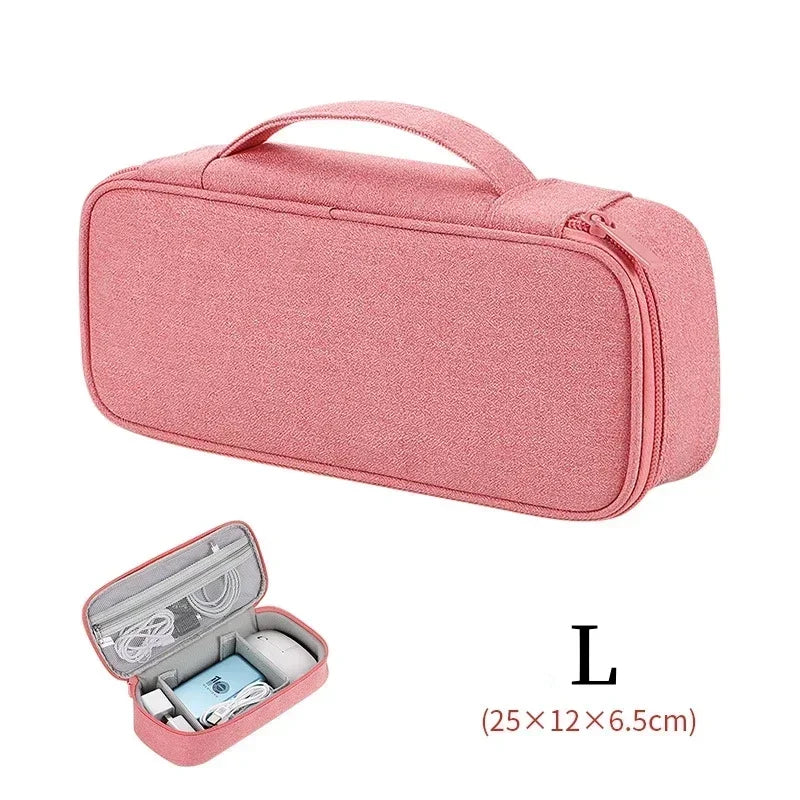 Large pink electronics organiser for luggage and backpacks