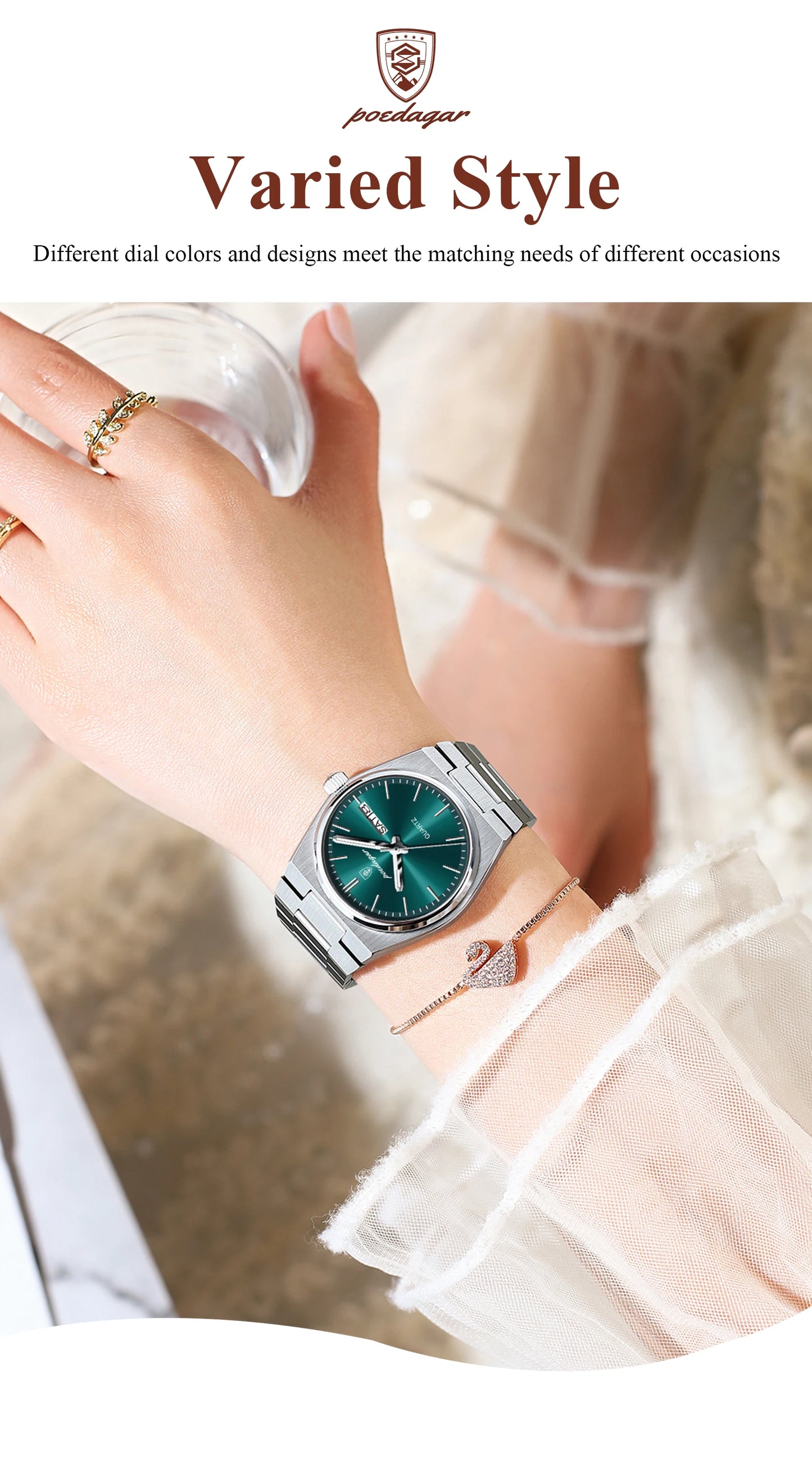 Poedagar Women's Elegant Quartz Watch 35mm Stainless Steel