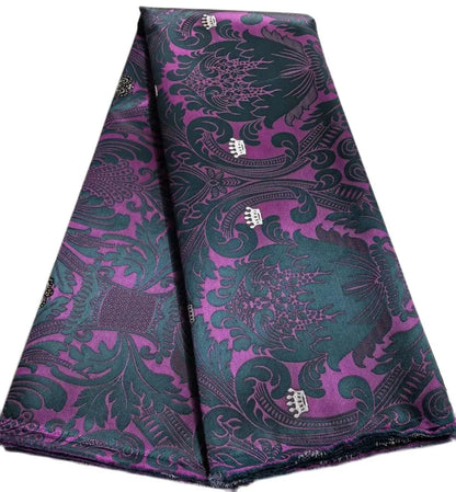 African brocade wine red 2.5 yards woven damask lace fabric