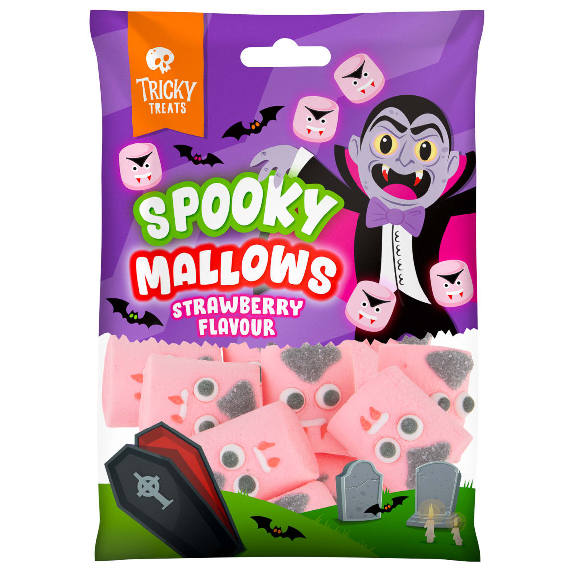 Spooky Mallows Vanilla Halloween Treat 45g – Mummy, Pumpkin & Dracula
