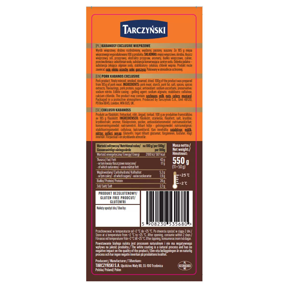 Tarczynski Kabanos Exclusive Pork, 11 x 50g back