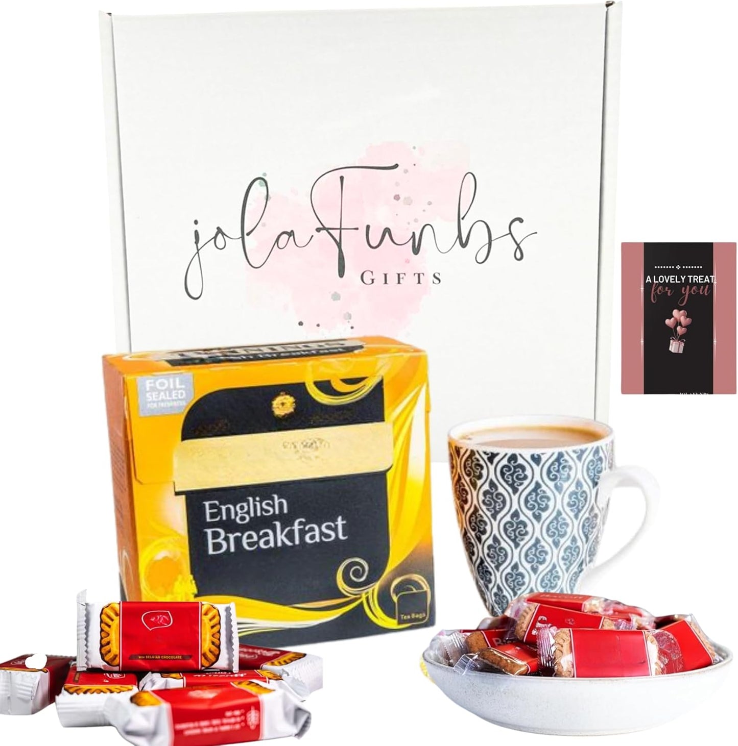 Tea Biscuits Snack Gift Set – Lotus Biscoff Biscuits Multipacks & English Breakfast Tea 200g with Card – Perfect Gift for Birthday, Christmas, Treat Mom, Dad, Grandparents