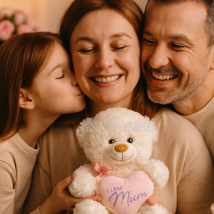 Soft and cuddly plush bear holding heart for Valentine or birthdays