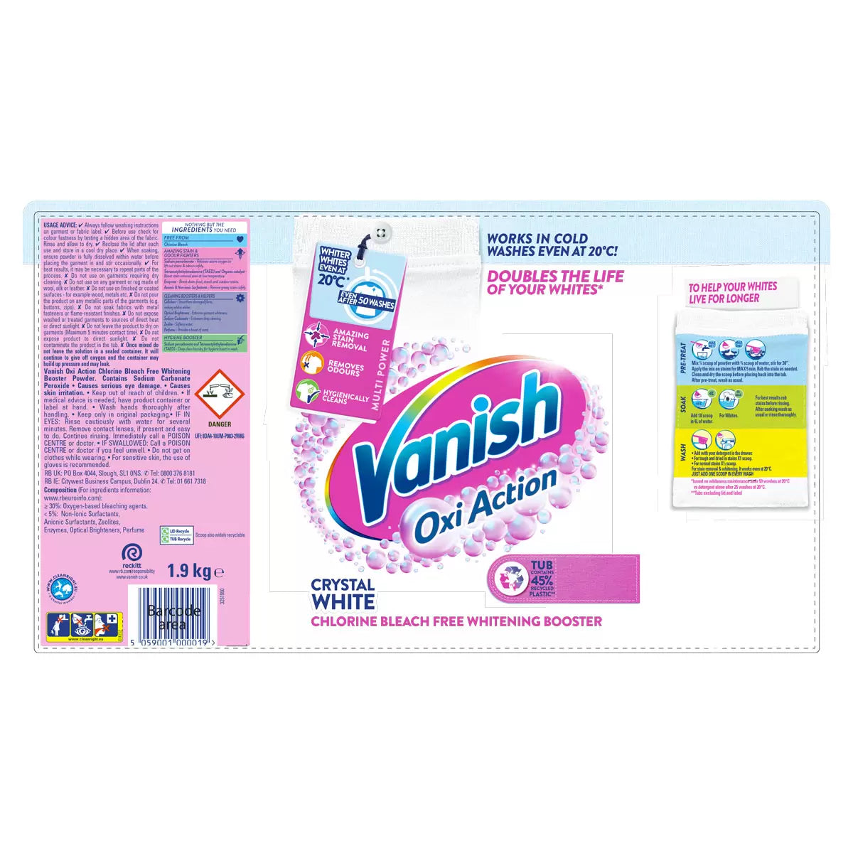 Vanish Gold Oxi Action Powder Crystal White, 1.9kg box