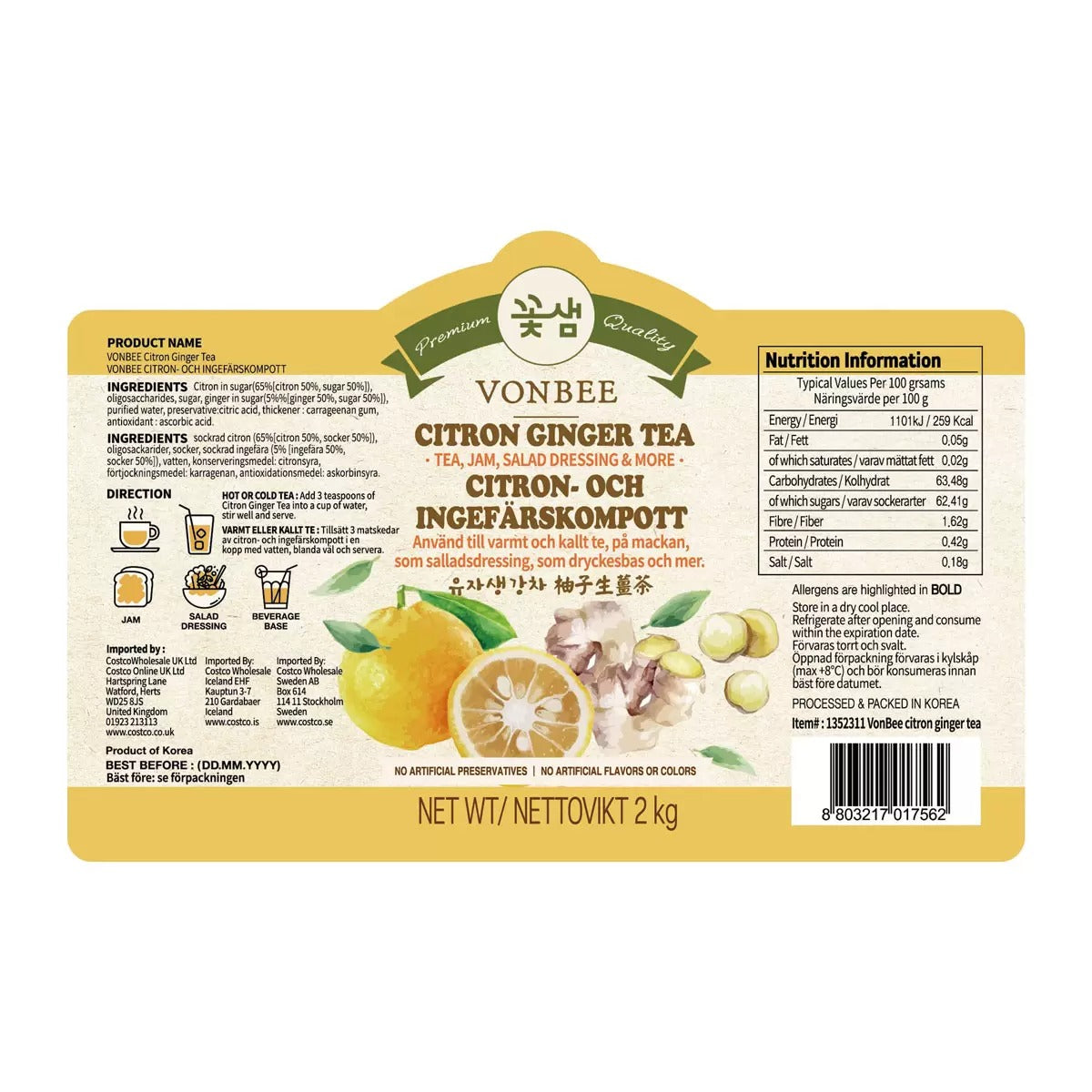 Vonbee Citron & Ginger Tea, 2kg