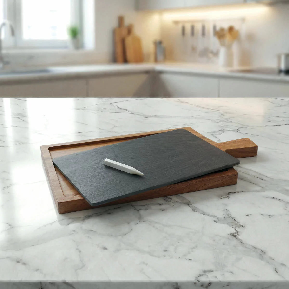 Rustic acacia wood board for food presentation