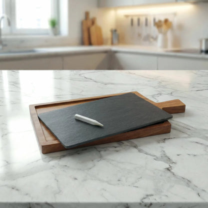 Rustic acacia wood board for food presentation