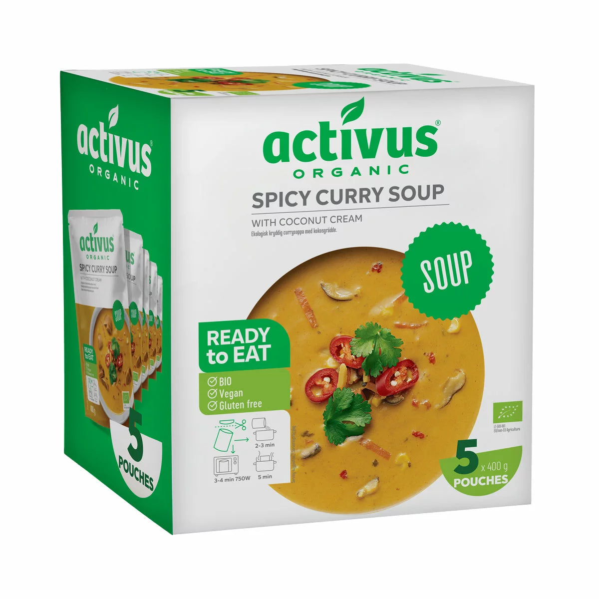 Activus organic spicy curry soup 5 x 400g with coconut cream