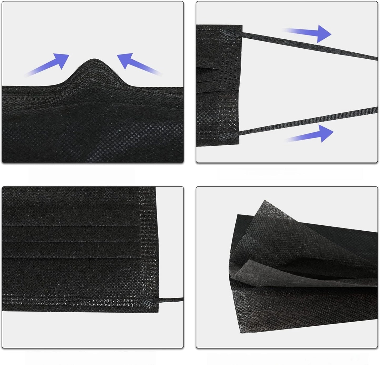 Adjustable ear loop black face mask