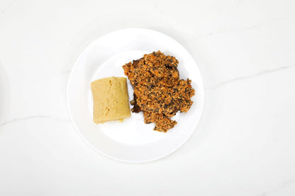 Medium hot egusi soup served with fufu or rice