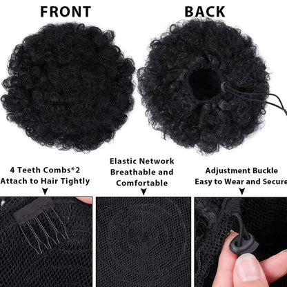 Short afro puff drawstring hair extension natural look