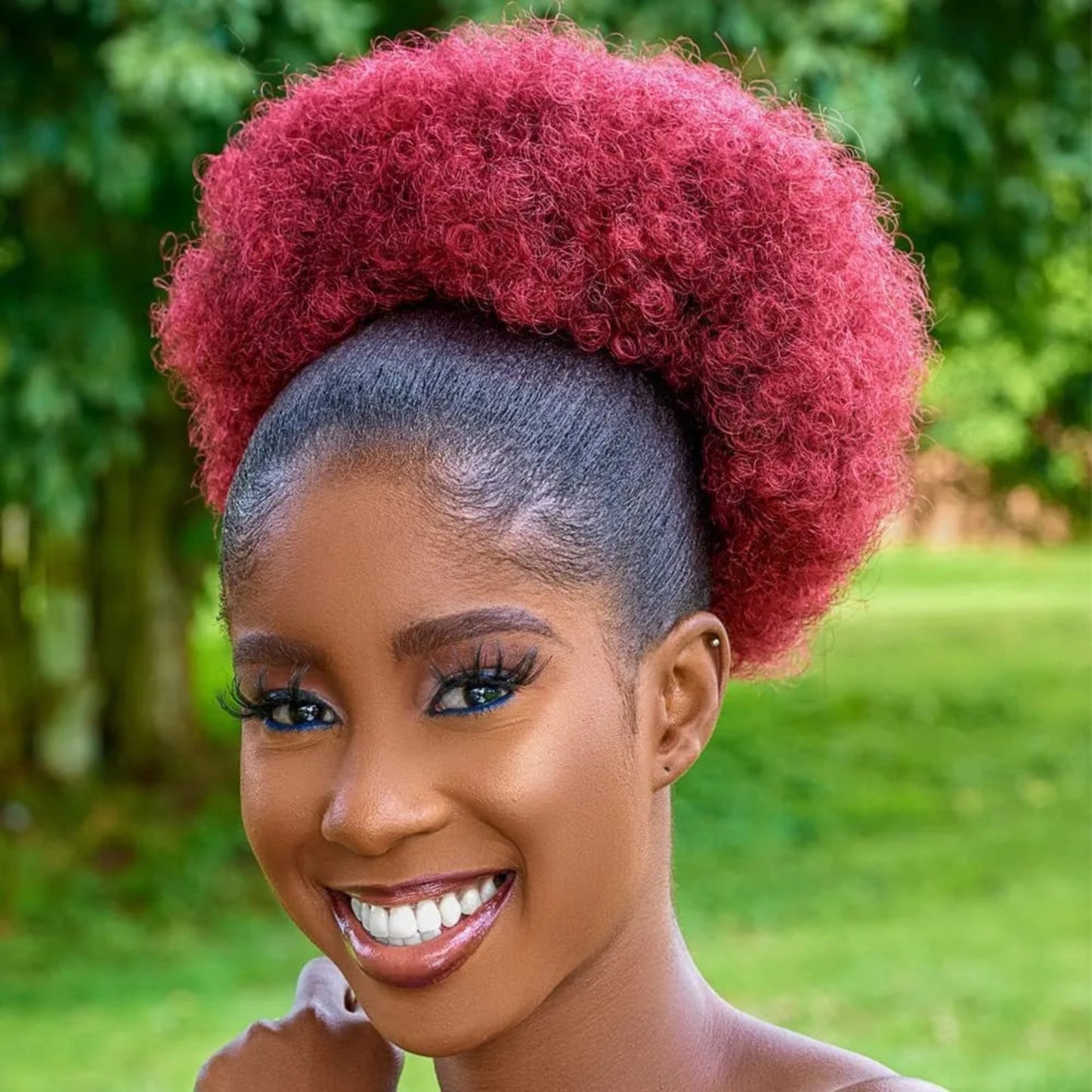 Natural looking afro curly drawstring ponytail