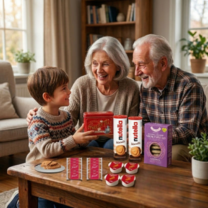 English Breakfast tea tin with sweet treat selection