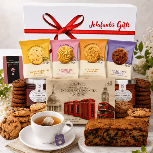 Afternoon tea gift set with biscuits jam and fruit cake