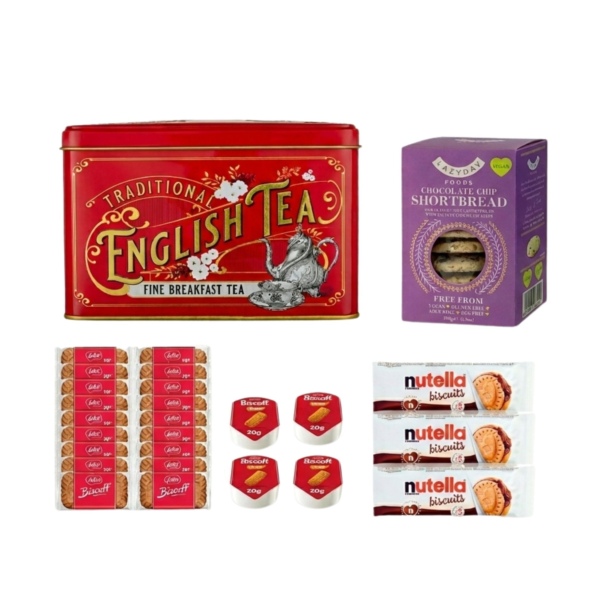 Luxury English tea gift hamper with biscuits and chocolate
