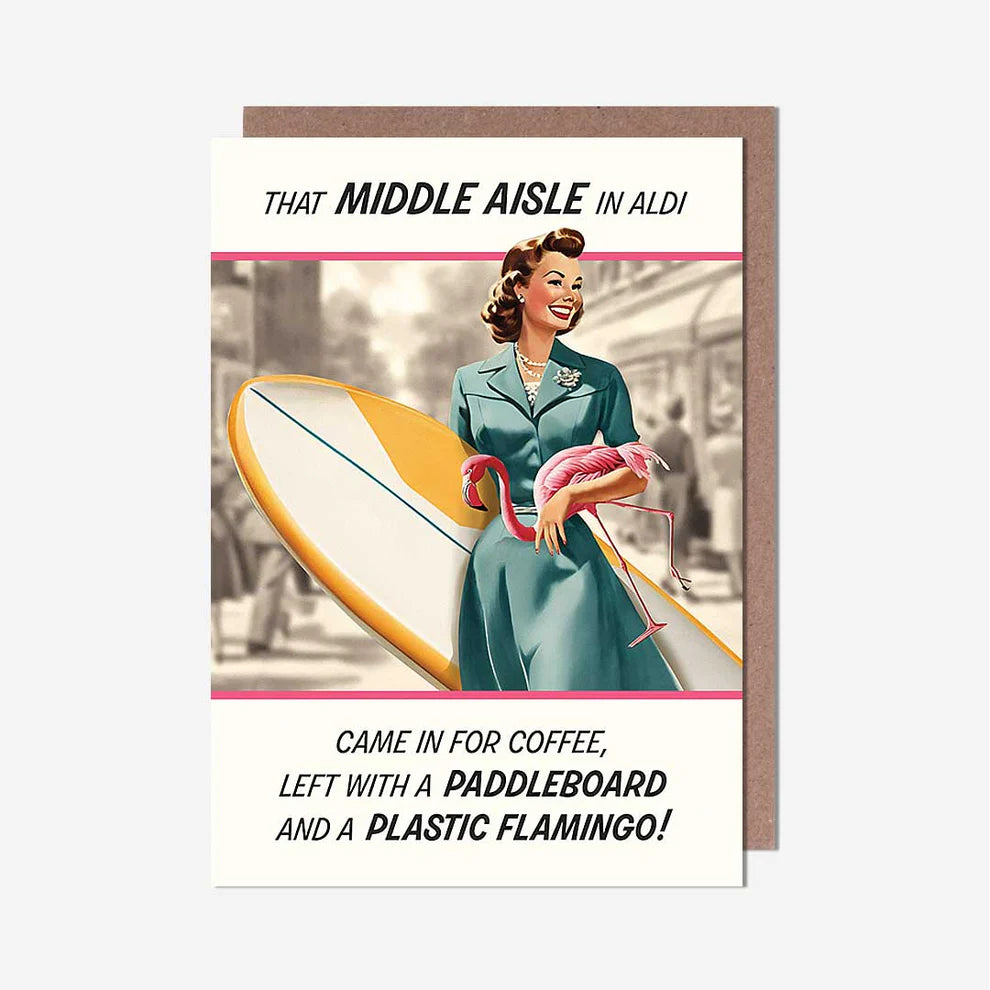 Funny Aldi middle aisle birthday card – perfect for fans of bargain hunting and surprise finds