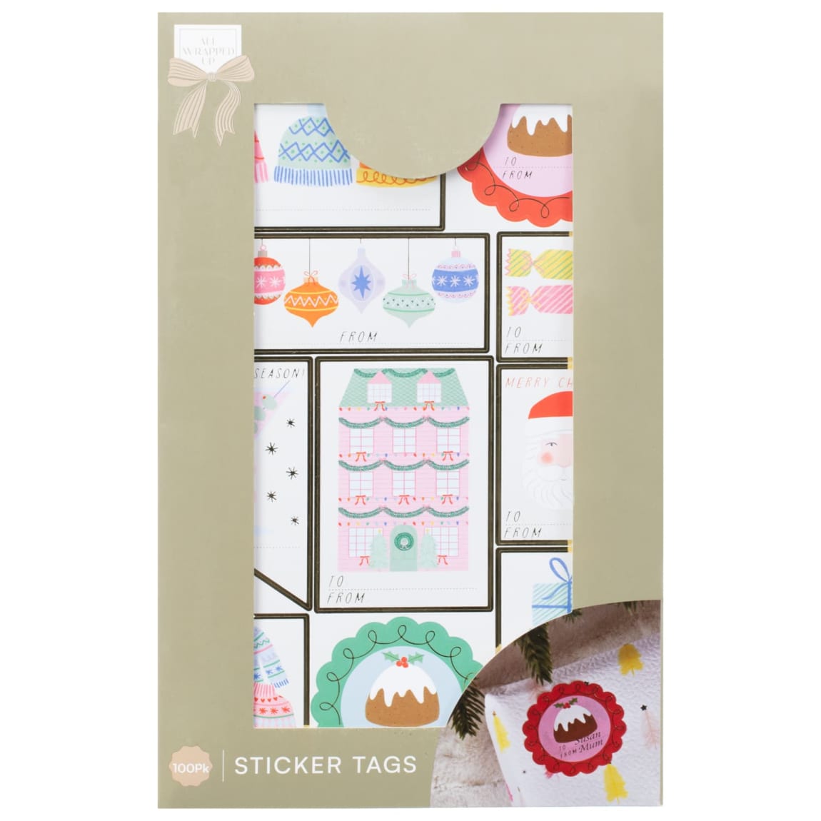 Gift Sticker Tags 100pcs – All Wrapped Up Assorted Designs – Jolafunbs