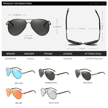 Aowear mirror silver aviation sunglasses UV400 CE certified