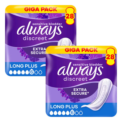 Always Discreet Long Plus Pads 2 x 28 Pack for extra heavy protection